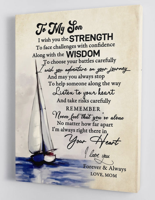 To My Son Canvas Wall Art - Gift For Son From Mom Sailboat Framed Canvas