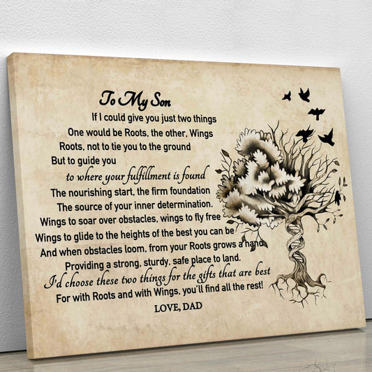 To My Son Canvas Wall Art - Gifts For Son From Dad Roots & Wings Framed Canvas Gift