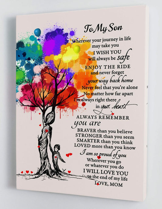 To My Son Canvas Wall Art - Gifts For Son From Mom - Colorful Mother Tree Framed Canvas Gift