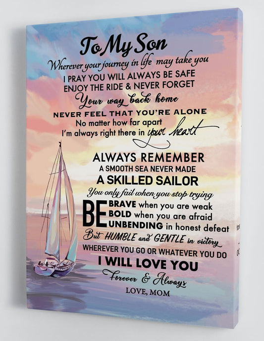 To My Son Canvas Wall Art - Gifts For Son From Mom Framed Boat Canvas Gift