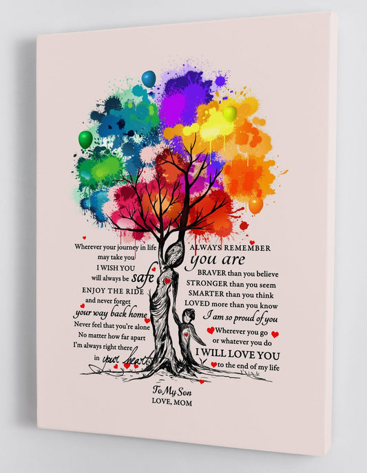 To My Son Canvas Wall Art Gifts For Son From Mom Colorful Mother Tree Framed Canvas Gift