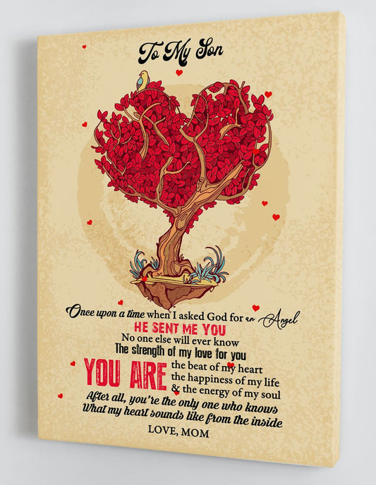 To My Son Canvas Wall Art Gifts For Son From Mom Heart Tree Framed Canvas Gift