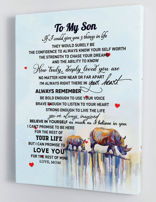 To My Son Canvas Wall Art Gifts For Son From Mom Rhinos Framed Canvas Gift