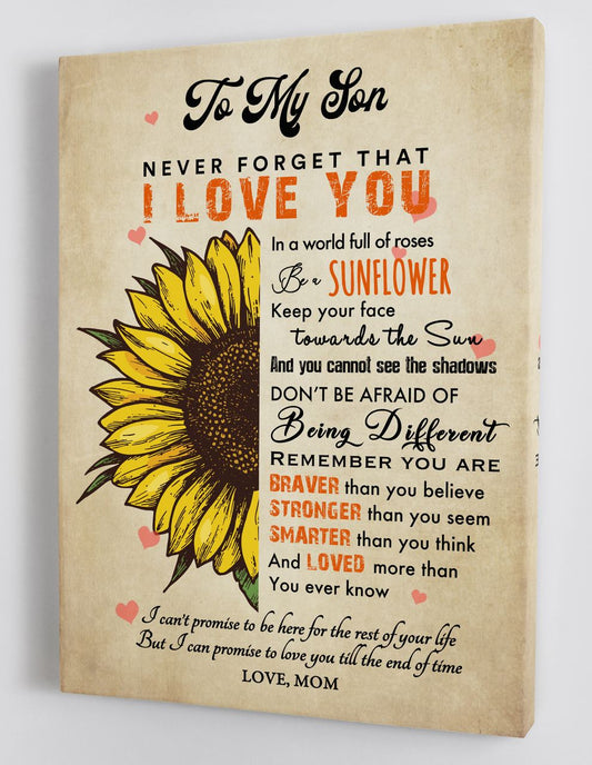 To My Son Canvas Wall Art Gifts For Son From Mom Sunflower 1 Framed Canvas Gift