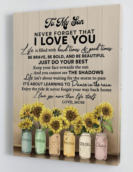 To My Son Canvas Wall Art Gifts For Son From Mom Sunflower 3 Framed Canvas Gift