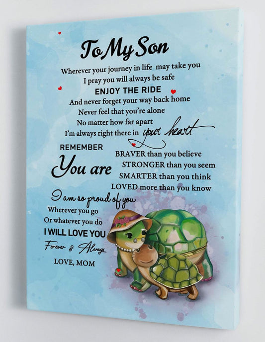 To My Son Canvas Wall Art Gifts For Son From Mom Turtle Framed Canvas Gift