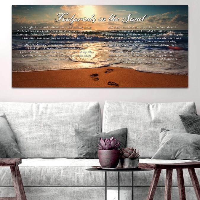To Water Footprints In The Sand Wall Art & Decor - Christian Canvas Wall Art