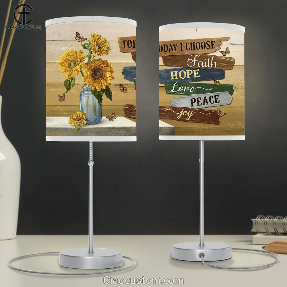 Today I Choose Faith Sunflower Monarch Butterfly Table Lamp Art - Bible Verse Lamp Art - Room Decor Christian