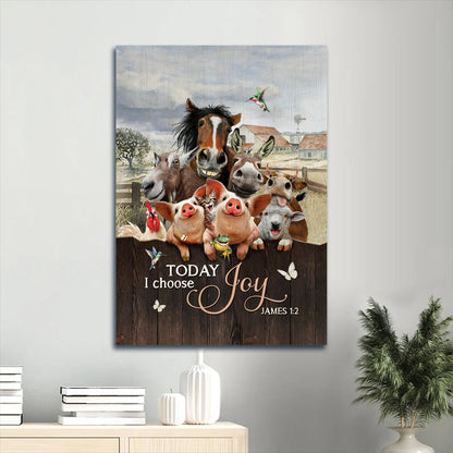 Today I Choose Joy 1 2 Canvas Wall Art - Cute Animals Painting - Happy Farm Canvas Prints
