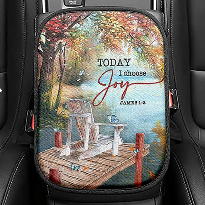 Today I Choose Joy A Lake View Spring Season Seat Box Cover, Christian Car Center Console Cover, Bible Verse Car Interior Accessories
