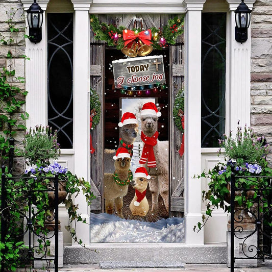 Today I Choose Joy Alpacas Farmhouse Door Cover - Front Door Christmas Cover - Christmas Outdoor Decoration