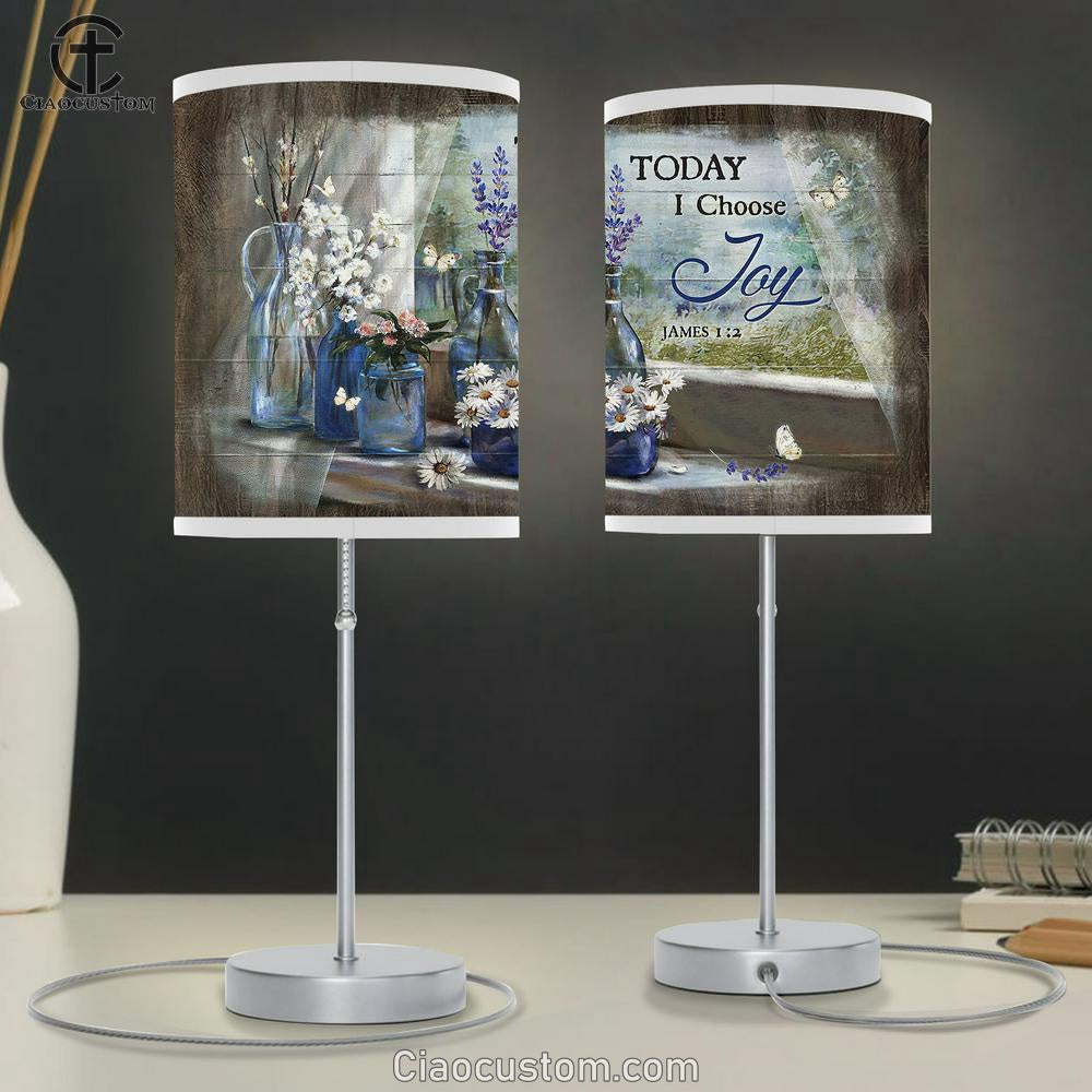 Today I Choose Joy Baby Flower Lavender Table Lamp For Bedroom - Bible Verse Table Lamp - Religious Room Decor