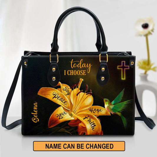 Today I Choose Joy Beautiful Personalized Cross Leather Bag For Women - Religious Gifts For Women