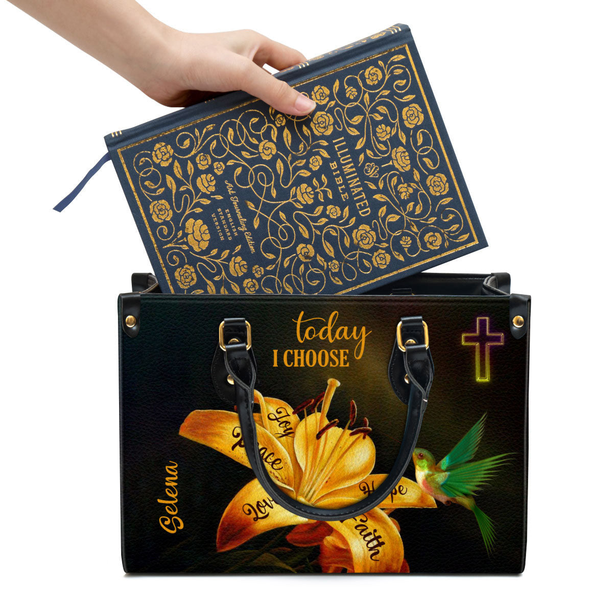 Today I Choose Joy Beautiful Personalized Cross Leather Bag For Women - Religious Gifts For Women