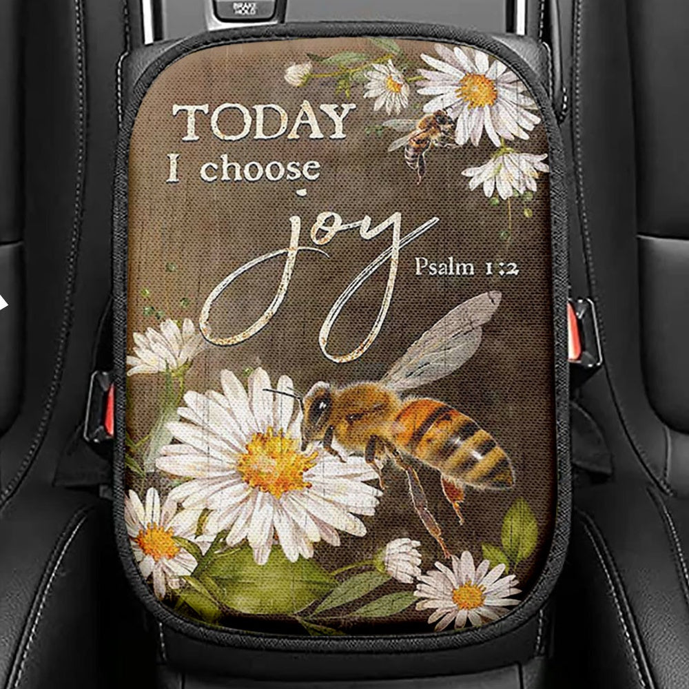 Today I Choose Joy Bee Daisy Flowers Seat Box Cover, Bible Verse Car Center Console Cover, Inspirational Car Interior Accessories