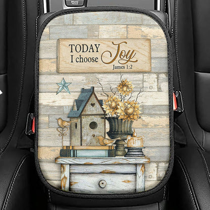Today I Choose Joy Birdhouse Sunflower Vase Seat Box Cover, Bible Verse Car Center Console Cover, Inspirational Car Interior Accessories