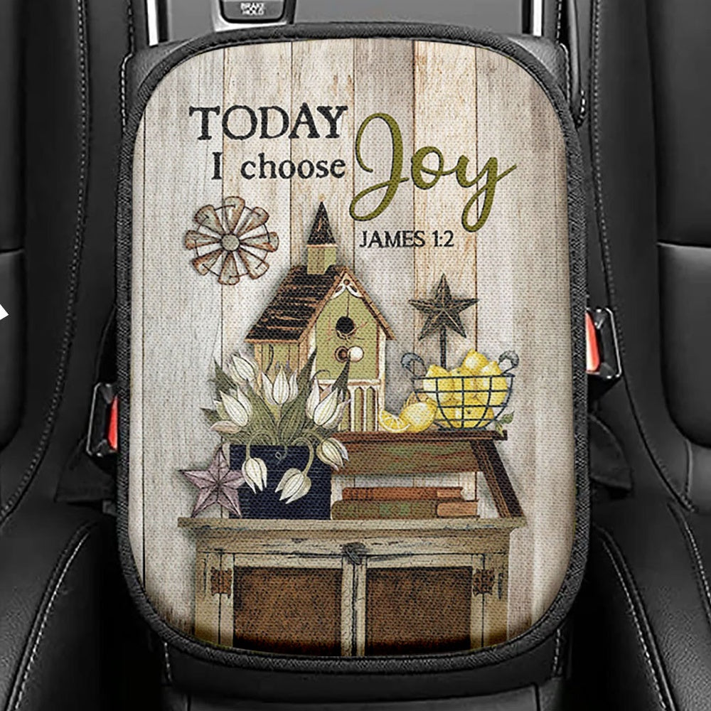 Today I Choose Joy Birdhouse Yellow Lemon Seat Box Cover, Bible Verse Car Center Console Cover, Inspirational Car Interior Accessories
