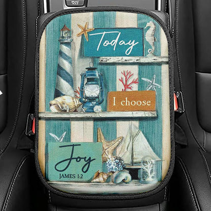 Today I Choose Joy Blue Background Seat Box Cover, Christian Car Center Console Cover, Bible Verse Car Interior Accessories