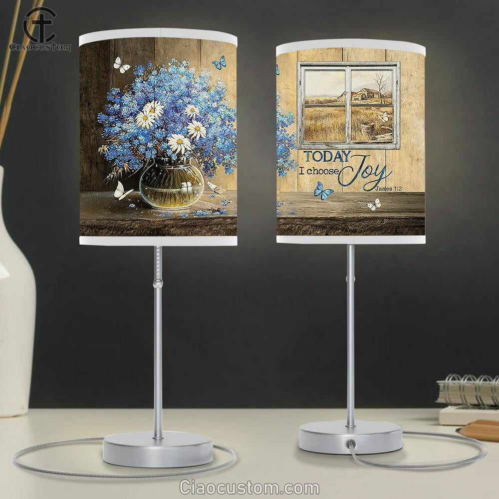 Today I Choose Joy Blue Daisy Flowers Lamp Art Table Lamp - Christian Lamp Art - Religious Art