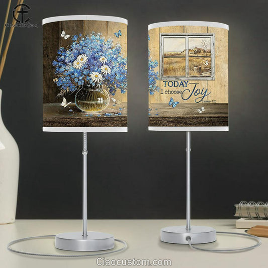 Today I Choose Joy Blue Daisy Flowers Lamp Art Table Lamp - Christian Lamp Art - Religious Art