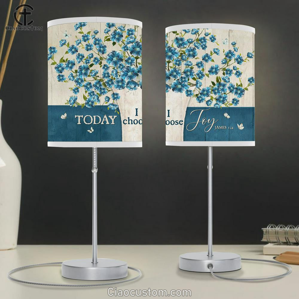 Today I Choose Joy Blue Flax Butterfly Lamp Art Table Lamp - Christian Lamp Art - Religious Art