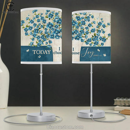 Today I Choose Joy Blue Flax Butterfly Lamp Art Table Lamp - Christian Lamp Art - Religious Art