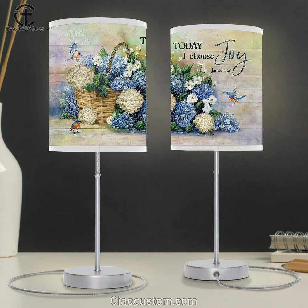 Today I Choose Joy Blue Hydrangea Bluebird Lamp Art Table Lamp - Christian Lamp Art - Religious Art