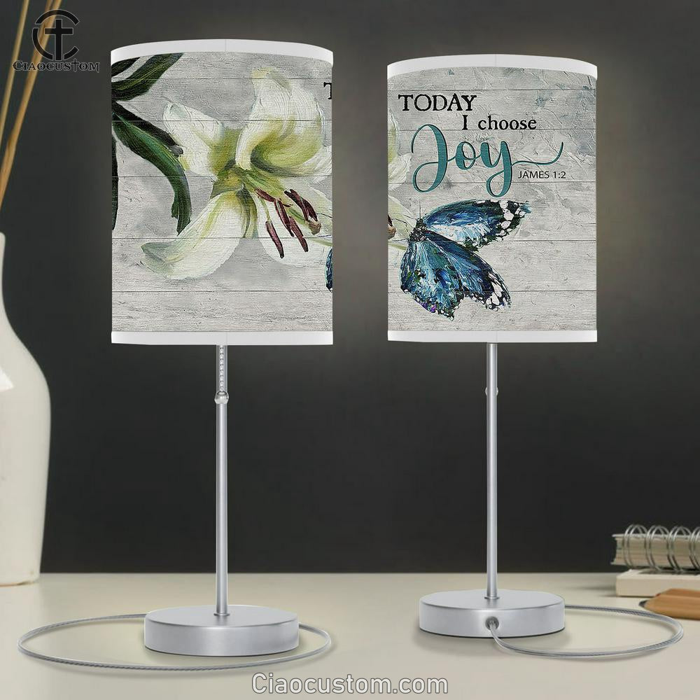 Today I Choose Joy Brilliant Lily Flower Butterfly Table Lamp For Bedroom - Bible Verse Table Lamp - Religious Room Decor