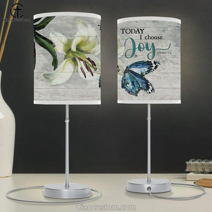 Today I Choose Joy Brilliant Lily Flower Butterfly Table Lamp For Bedroom - Bible Verse Table Lamp - Religious Room Decor
