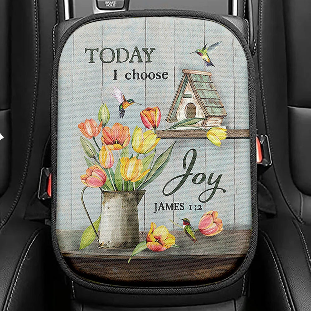 Today I Choose Joy Brilliant Tulip Seat Box Cover, Christian Car Center Console Cover, Religious Car Interior Accessories