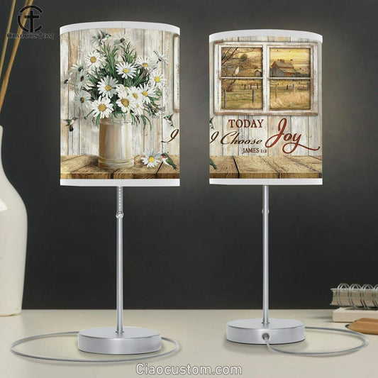 Today I Choose Joy Cat Flower Butterfly Large Table Lamp - Christian Table Lamp Prints - Religious Table Lamp Art