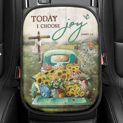 Today I Choose Joy Cow Mint Window Butterfly Seat Box Cover, Bible Verse Car Center Console Cover, Inspirational Car Interior Accessories