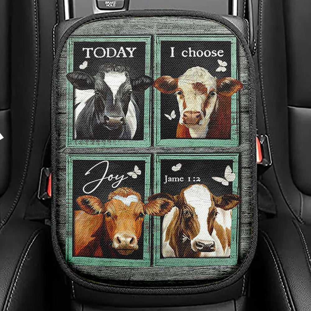 Today I Choose Joy Daisy Flower Blue Bicycle Butterfly Seat Box Cover, Inspirational Car Center Console Cover, Christian Car Interior Accessories
