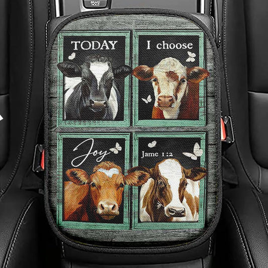 Today I Choose Joy Daisy Flower Blue Bicycle Butterfly Seat Box Cover, Inspirational Car Center Console Cover, Christian Car Interior Accessories