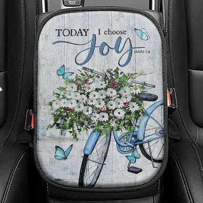 Today I Choose Joy Daisy Flower Butterfly Seat Box Cover, Bible Verse Car Center Console Cover, Inspirational Car Interior Accessories