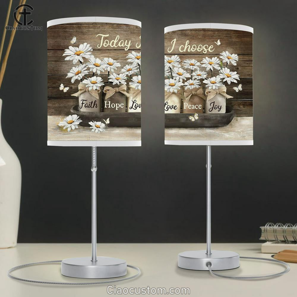Today I Choose Joy Daisy Flower White Butterfly Table Lamp Art - Bible Verse Lamp Art - Room Decor Christian