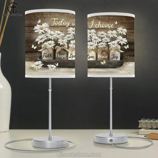 Today I Choose Joy Daisy Flower White Butterfly Table Lamp Art - Bible Verse Lamp Art - Room Decor Christian