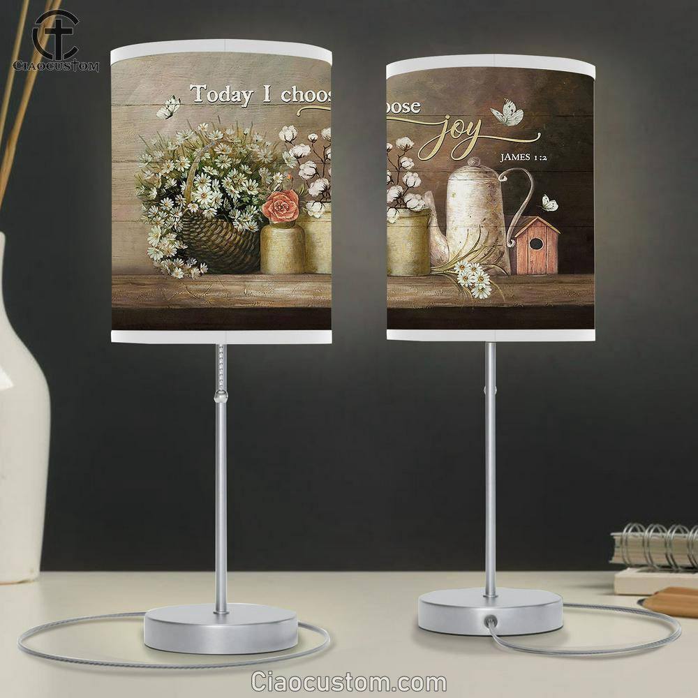 Today I Choose Joy Daisy Flower, White Butterfly Table Lamp Art - Bible Verse Lamp Art - Room Decor Christian