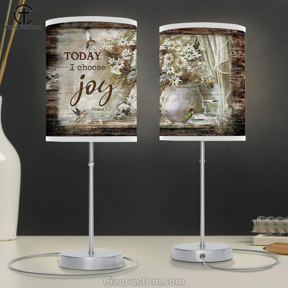 Today I Choose Joy Daisy Hummingbird Table Lamp Art - Christian Lamp Art Decor - Bible Verse Table Lamp