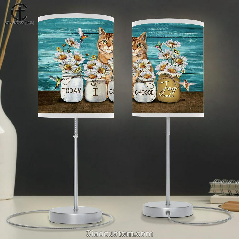 Today I Choose Joy Daisy Vase Hummingbird Yellow Cat Table Lamp For Bedroom - Bible Verse Table Lamp - Religious Room Decor