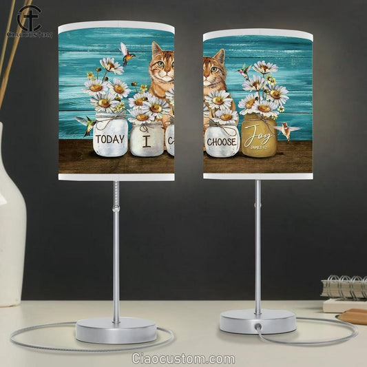 Today I Choose Joy Daisy Vase Hummingbird Yellow Cat Table Lamp For Bedroom - Bible Verse Table Lamp - Religious Room Decor