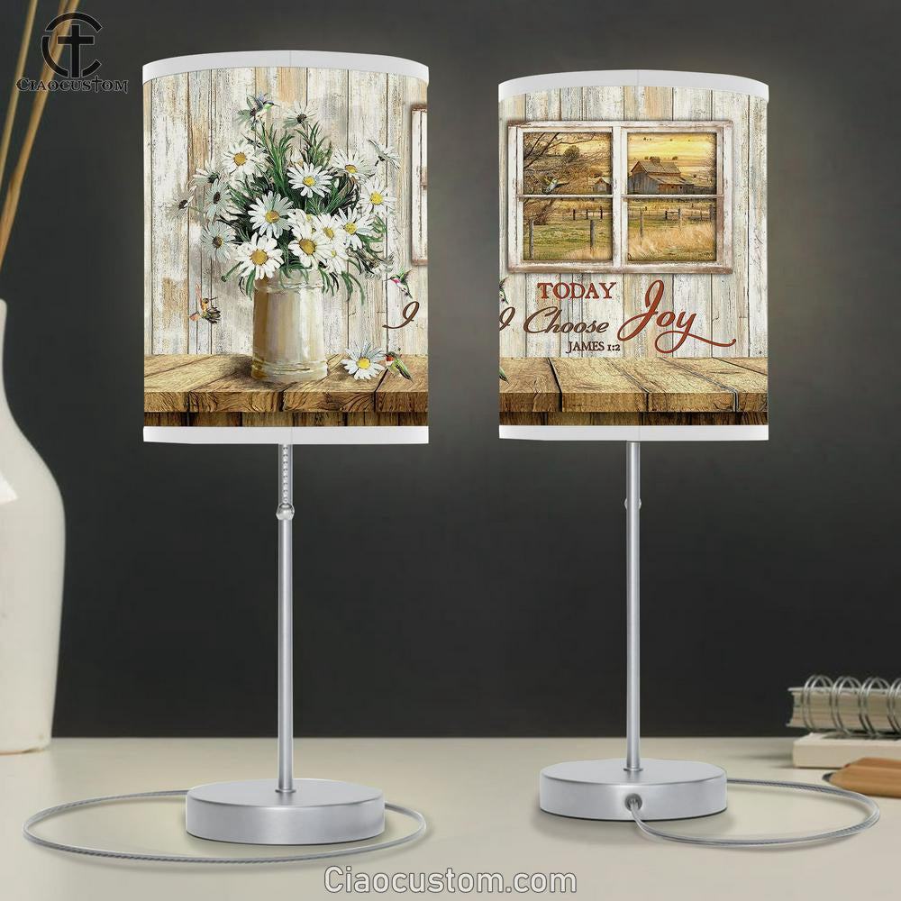 Today I Choose Joy Daisy Vase Window Frame Table Lamp For Bedroom - Bible Verse Table Lamp - Religious Room Decor