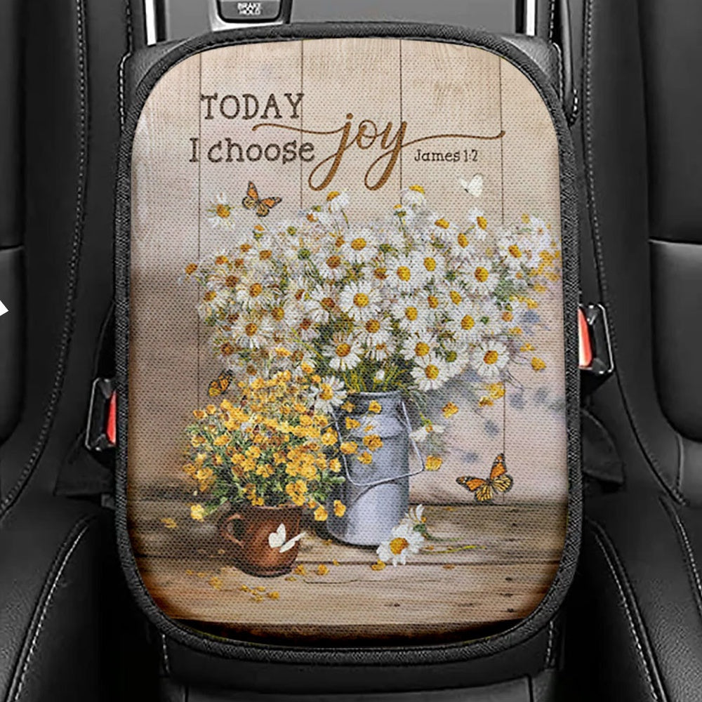 Today I Choose Joy Dandelion Field Seat Box Cover, Inspirational Car Center Console Cover, Christian Car Interior Accessories