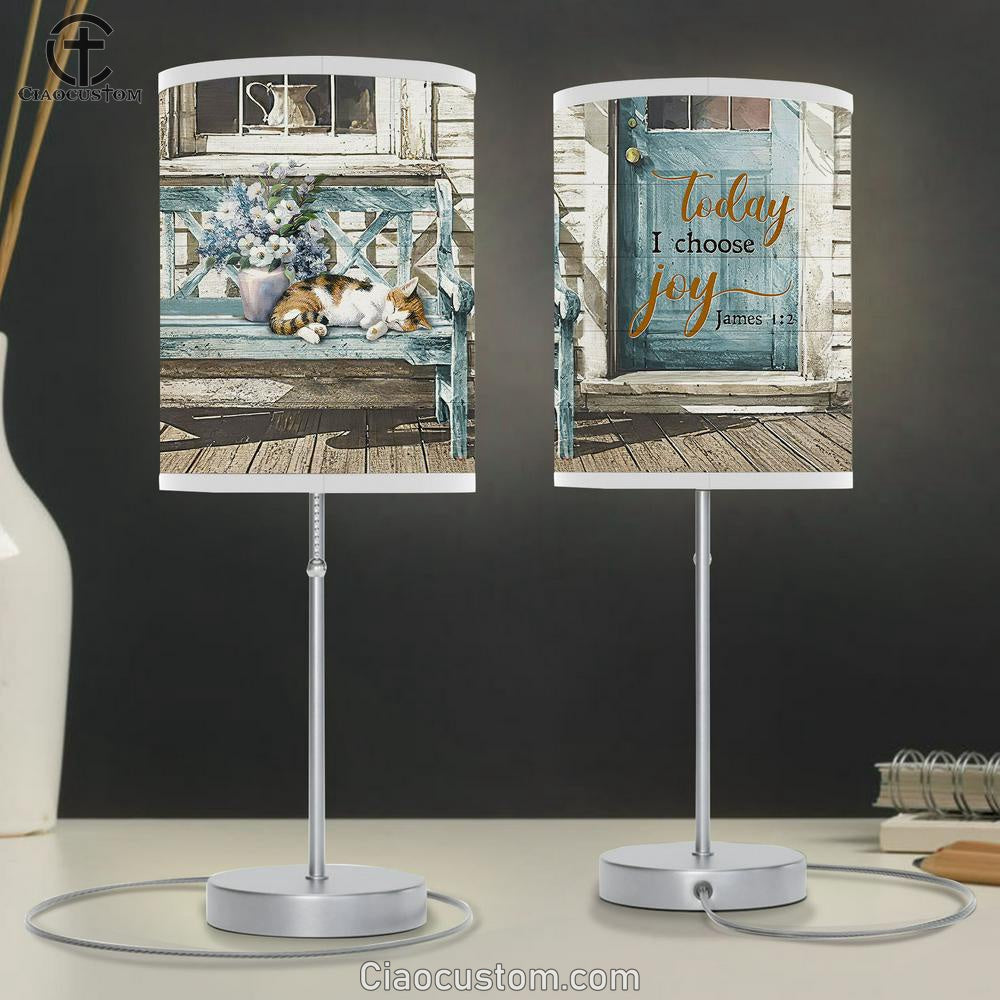 Today I Choose Joy Day Sleeping Cat Table Lamp For Bedroom - Bible Verse Table Lamp - Religious Room Decor