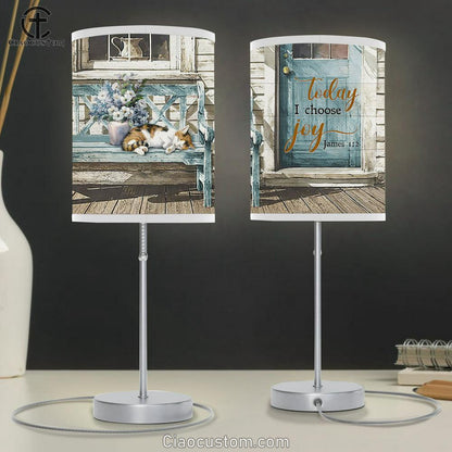 Today I Choose Joy Day Sleeping Cat Table Lamp For Bedroom - Bible Verse Table Lamp - Religious Room Decor