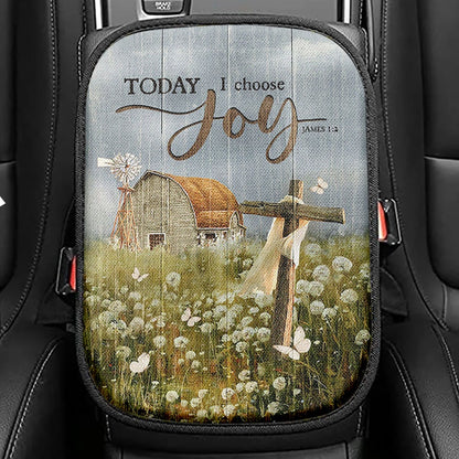 Today I Choose Joy Deer Butterfly Flower Field Seat Box Cover, Bible Verse Car Center Console Cover, Inspirational Car Interior Accessories
