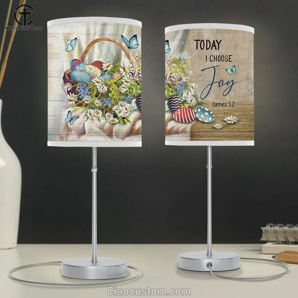 Today I Choose Joy Easter Egg Beautiful Flower Blue Butterfly Table Lamp Art - Christian Lamp Art Decor - Bible Verse Table Lamp