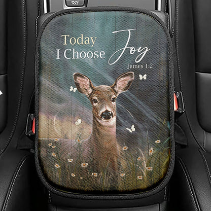 Today I Choose Joy Fishing Boat Flower Hummingbird Seat Box Cover, Inspirational Car Center Console Cover, Christian Car Interior Accessories