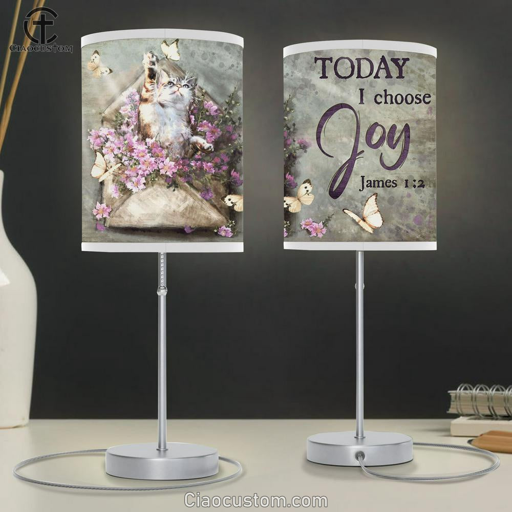 Today I Choose Joy Flower Blue Butterfly Large Table Lamp - Christian Table Lamp Prints - Religious Table Lamp Art