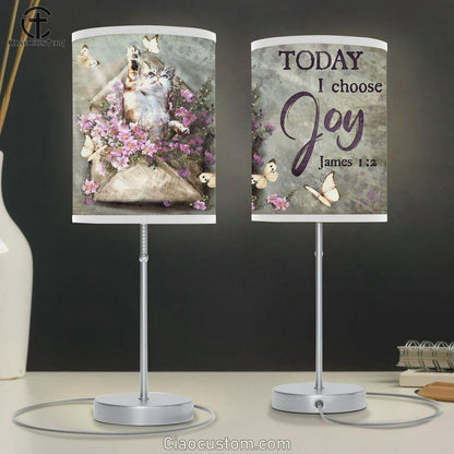 Today I Choose Joy Flower Blue Butterfly Large Table Lamp - Christian Table Lamp Prints - Religious Table Lamp Art